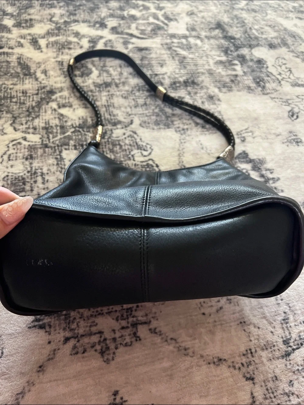 Fossil Black Leather Shoulder Bag with Braided Strap